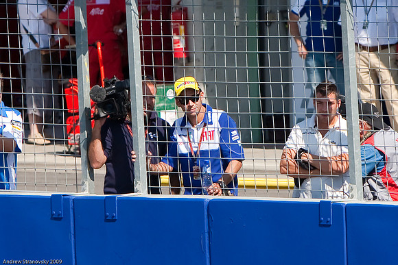 Rossi catching the start of the 125cc Brno MotoGP race