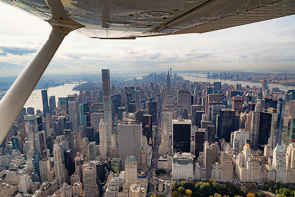 "Aerial view of Midtown Manhattan looking South"